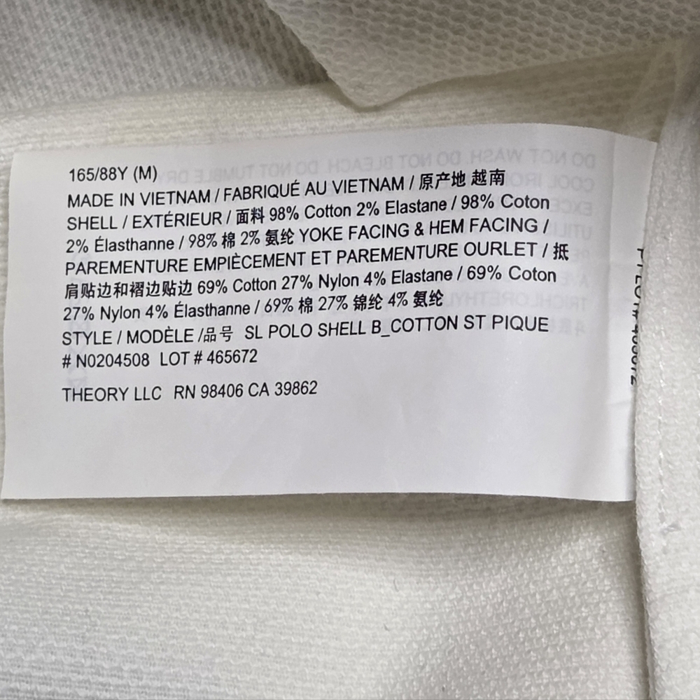 Theory Sleeveless Polo Top Piqué Cotton Polo Shell Shirt White Medium - Picture 8 of 8